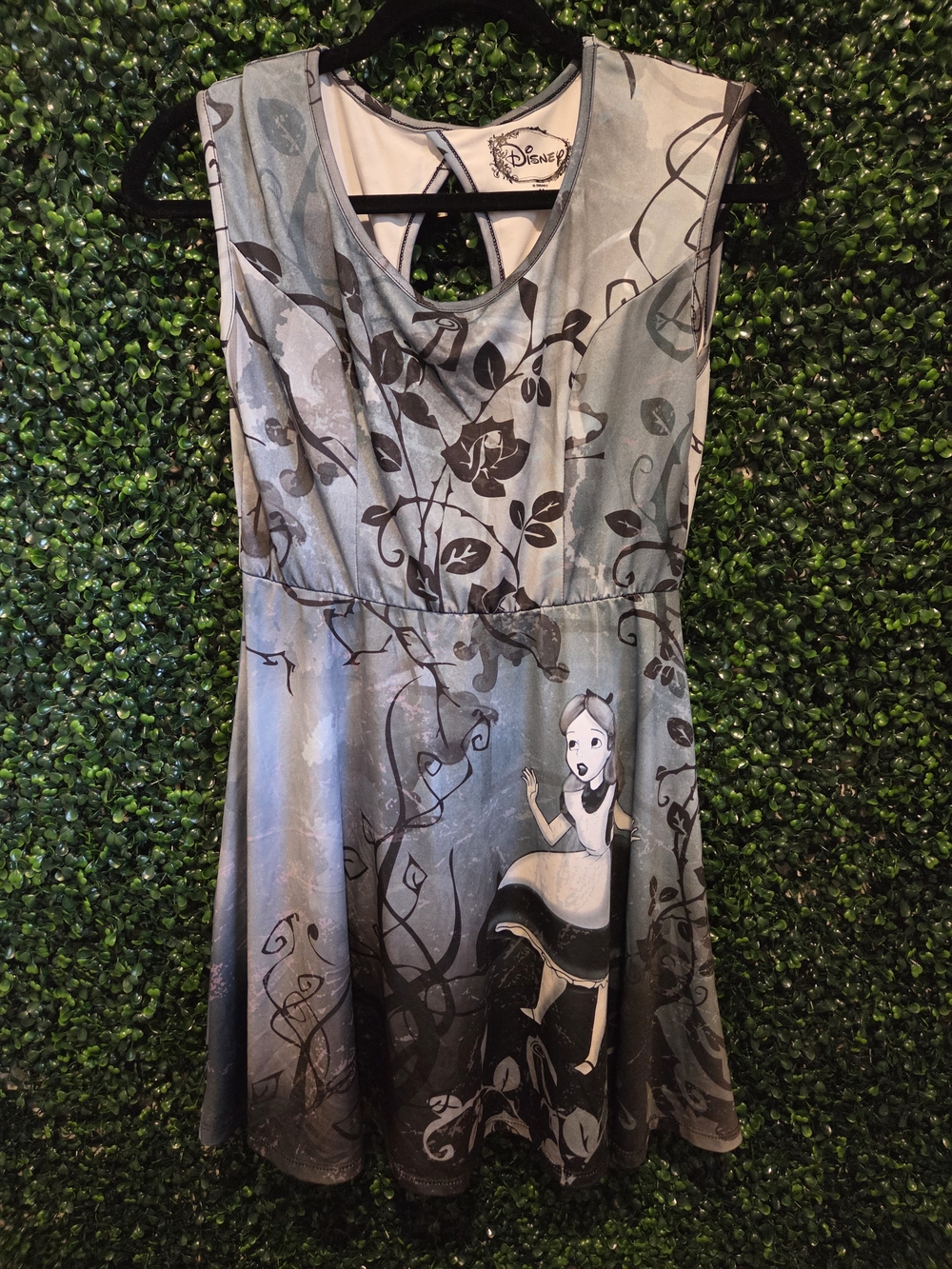Disney Gray and Black Alice Print Dress